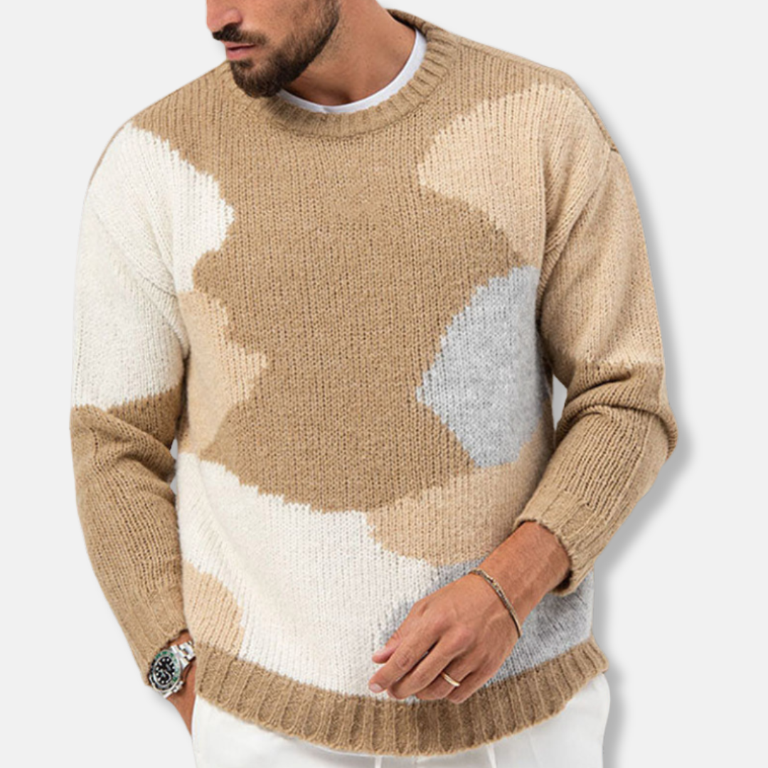 Sebastian Wool Jacquard Knit Pullover Sweater | Relaxed Fit Crewneck Pullover Sweater