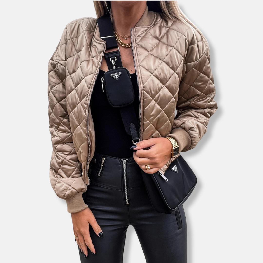 Olivia Quilted Bomber Jacket | Relaxed Fit Ribbed Trim Jacket