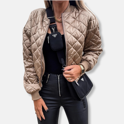 Olivia Quilted Bomber Jacket | Relaxed Fit Ribbed Trim Jacket