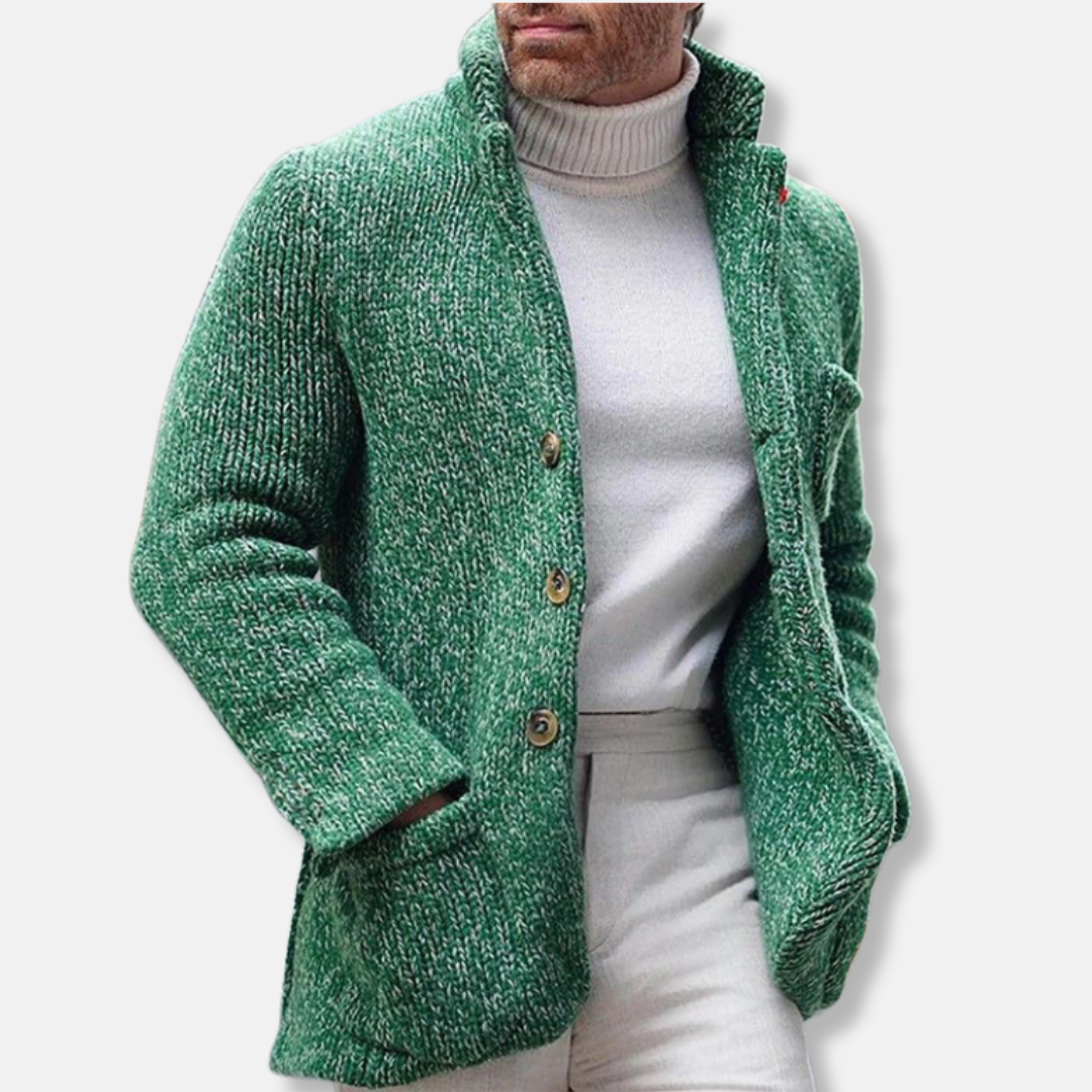Sebastian Wool Knit Jacket | Stand Collar Patch Pocket Jacket
