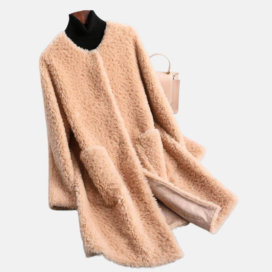 Olivia Fleece Mid-Length Coat | Relaxed Fit Open Front Coat