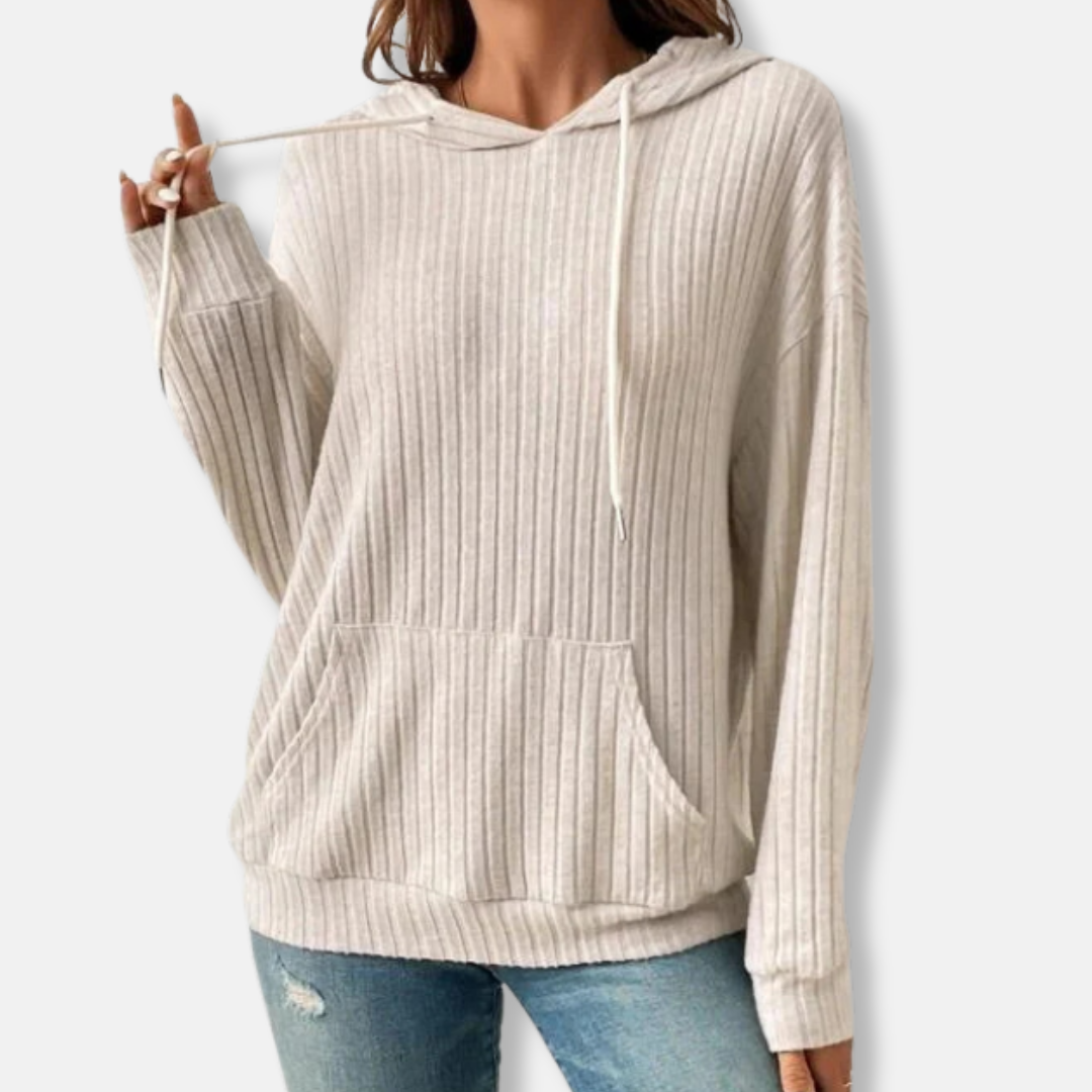 Amelia Cotton Relaxed Fit Hoodie | Ribbed Drawstring Hoodie