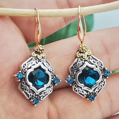 Vintage Blue Crystal Gold Earrings | Ava