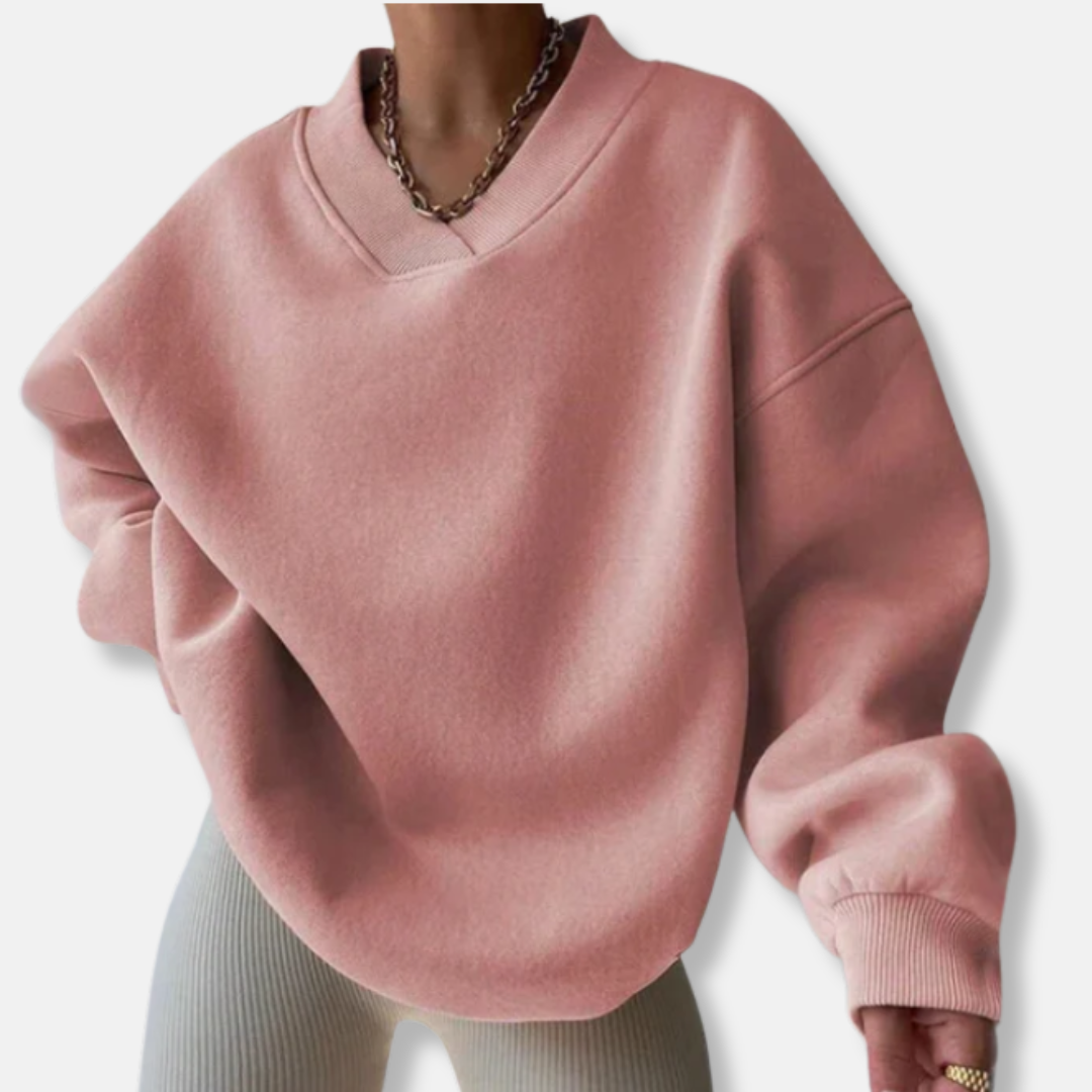 Daisy Fleece Oversized Sweatshirt | Casual Ribbed Detail Sweatshirt