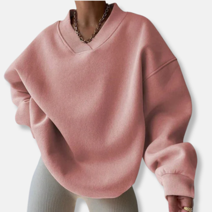 Daisy Fleece Oversized Sweatshirt | Casual Ribbed Detail Sweatshirt