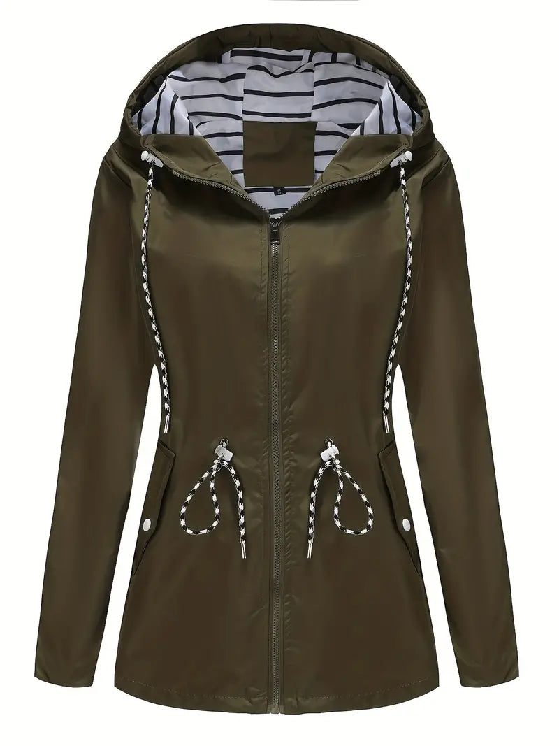 Isabella Hooded Raincoat | Relaxed Fit Zip Front Raincoat