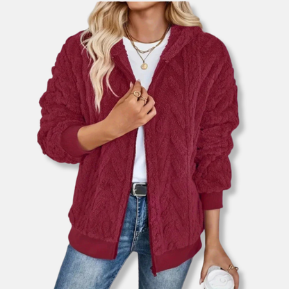 Rosie Fleece Hooded Jacket | Oversized Chevron Zip Jacket