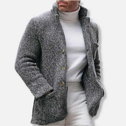 Sebastian Wool Knit Jacket | Stand Collar Patch Pocket Jacket