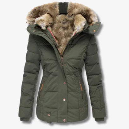 Isla Fitted Puffer Jacket | Quilted Faux Fur Hood Jacket