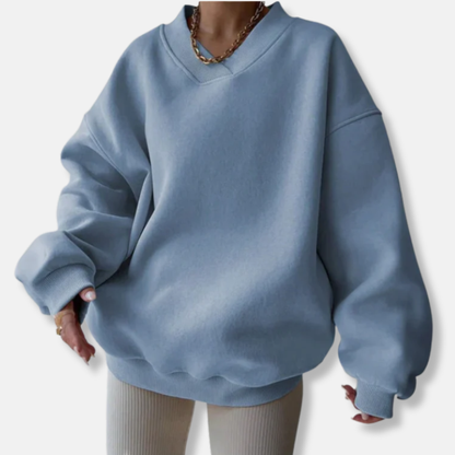 Daisy Fleece Oversized Sweatshirt | Casual Ribbed Detail Sweatshirt