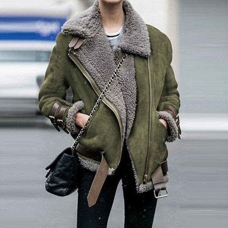 Rosie Leather Aviator Jacket | Shearling Trim Relaxed Fit Jacket