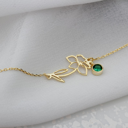 Birthday flower bracelet - Bracelet with birthstone and flower