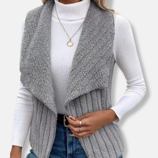 Isabella Cotton Sleeveless Vest | Shawl Collar Ribbed Vest