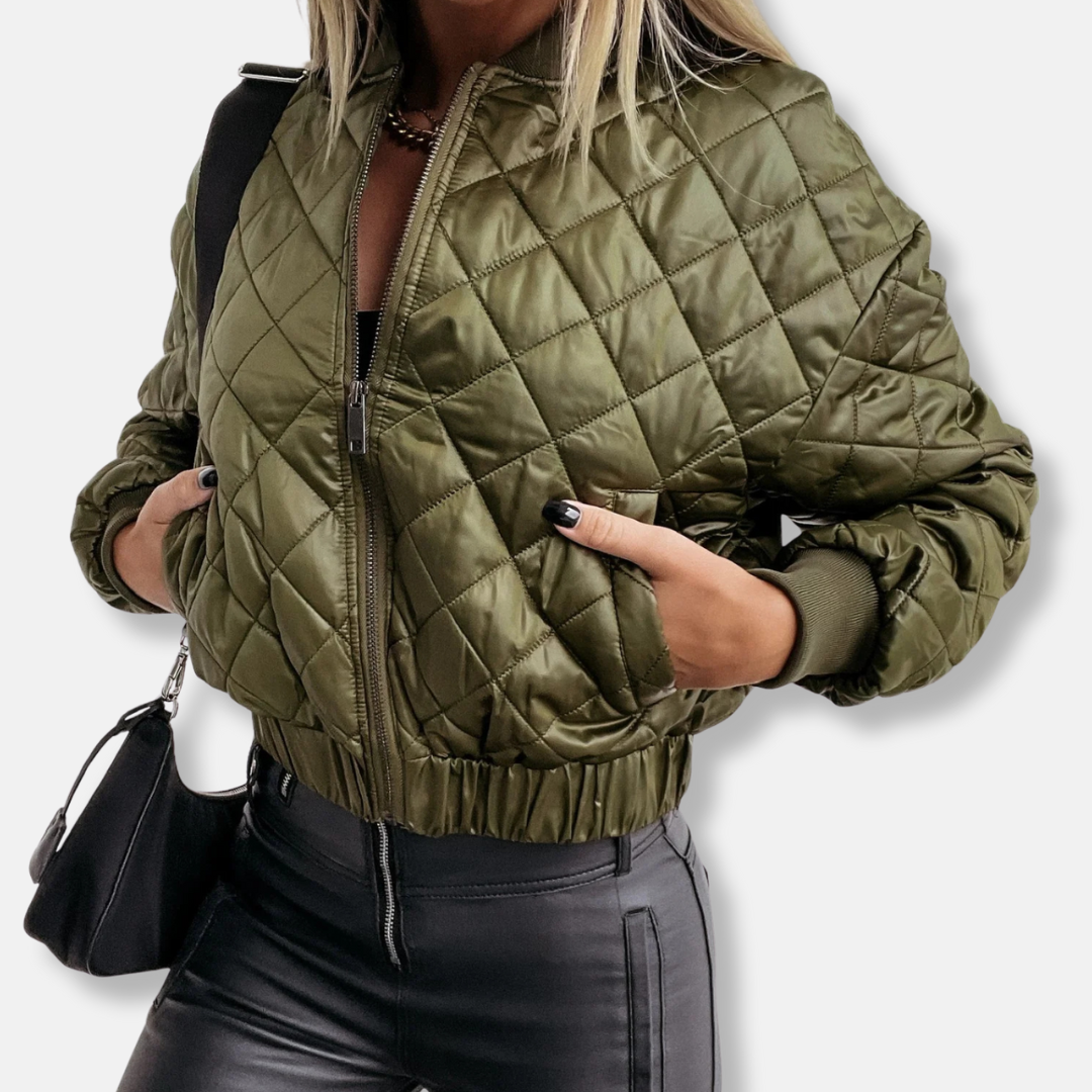 Olivia Quilted Bomber Jacket | Relaxed Fit Ribbed Trim Jacket