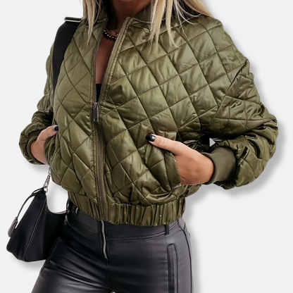 Olivia Quilted Bomber Jacket | Relaxed Fit Ribbed Trim Jacket