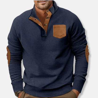 Harry Cotton Henley Sweatshirt | Ribbed Stand Collar Sweatshirt