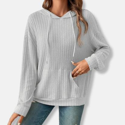 Amelia Cotton Relaxed Fit Hoodie | Ribbed Drawstring Hoodie