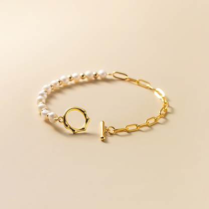 Half-sided pearl bracelet - Half-half pearl link bracelet