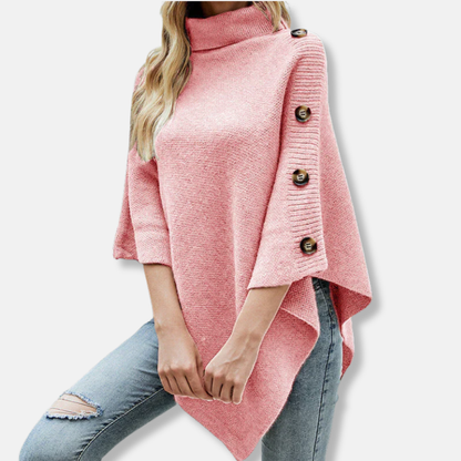 Isabella Wool Oversized Poncho | Turtleneck Cape Sleeve Poncho