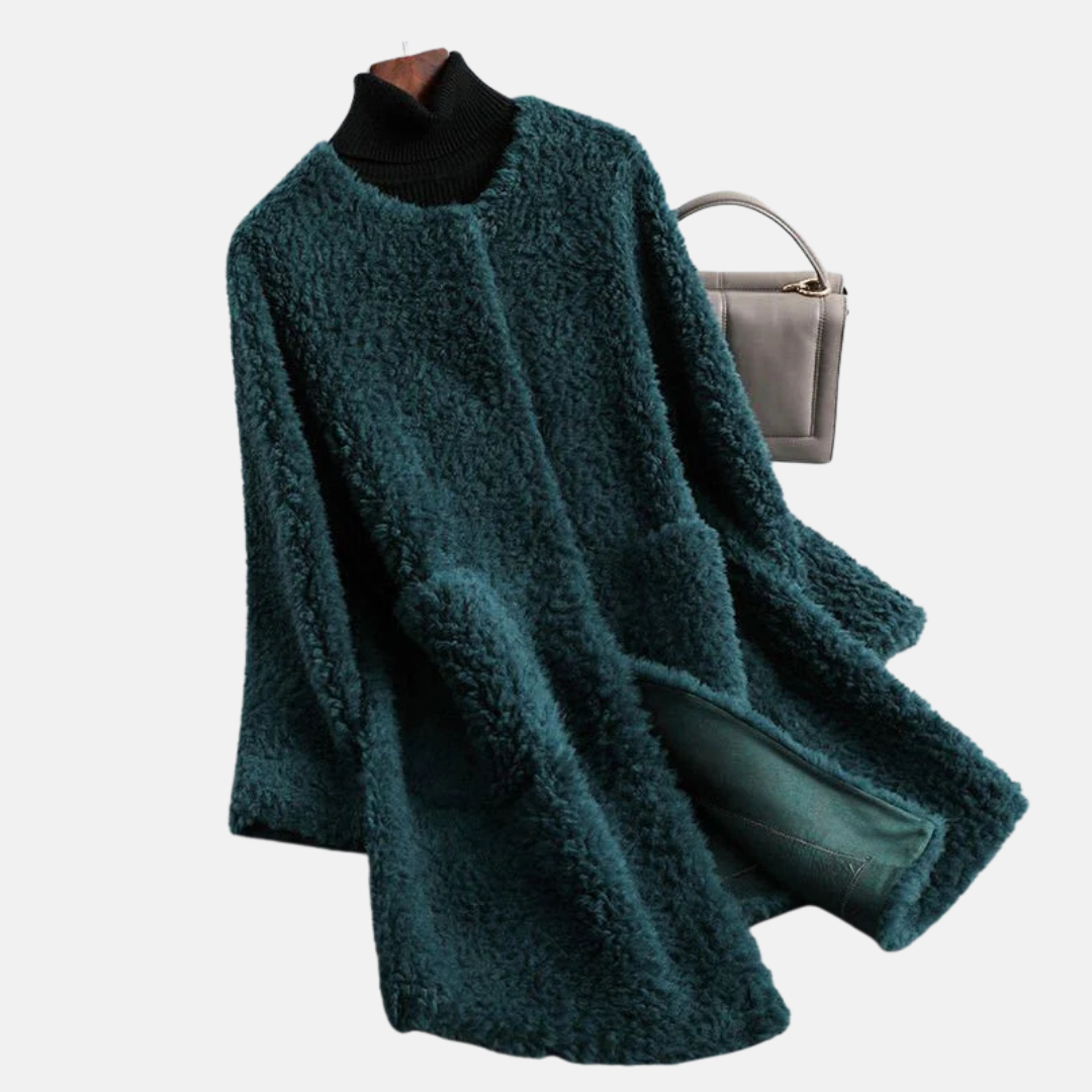 Olivia Fleece Mid-Length Coat | Relaxed Fit Open Front Coat