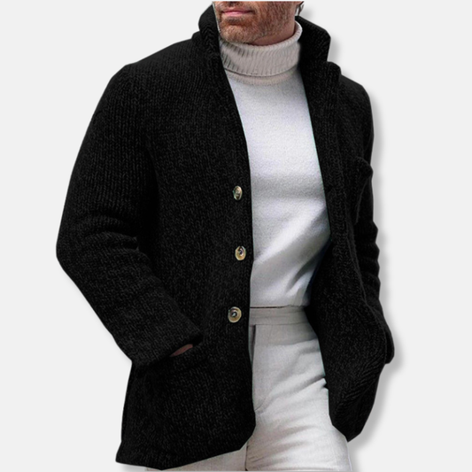 Sebastian Wool Knit Jacket | Stand Collar Patch Pocket Jacket
