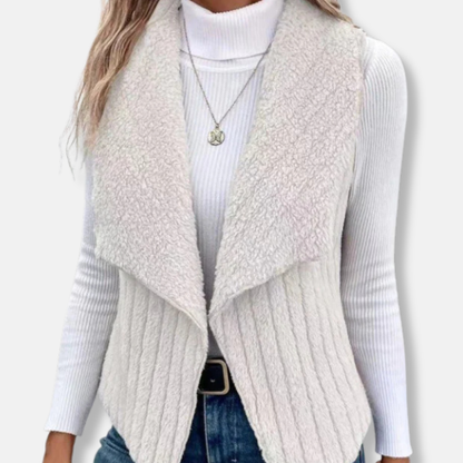 Isabella Cotton Sleeveless Vest | Shawl Collar Ribbed Vest