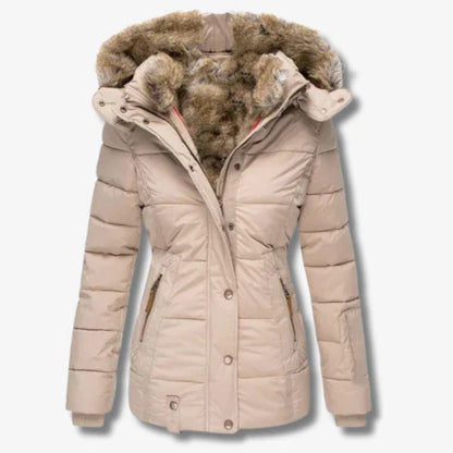 Isla Fitted Puffer Jacket | Quilted Faux Fur Hood Jacket