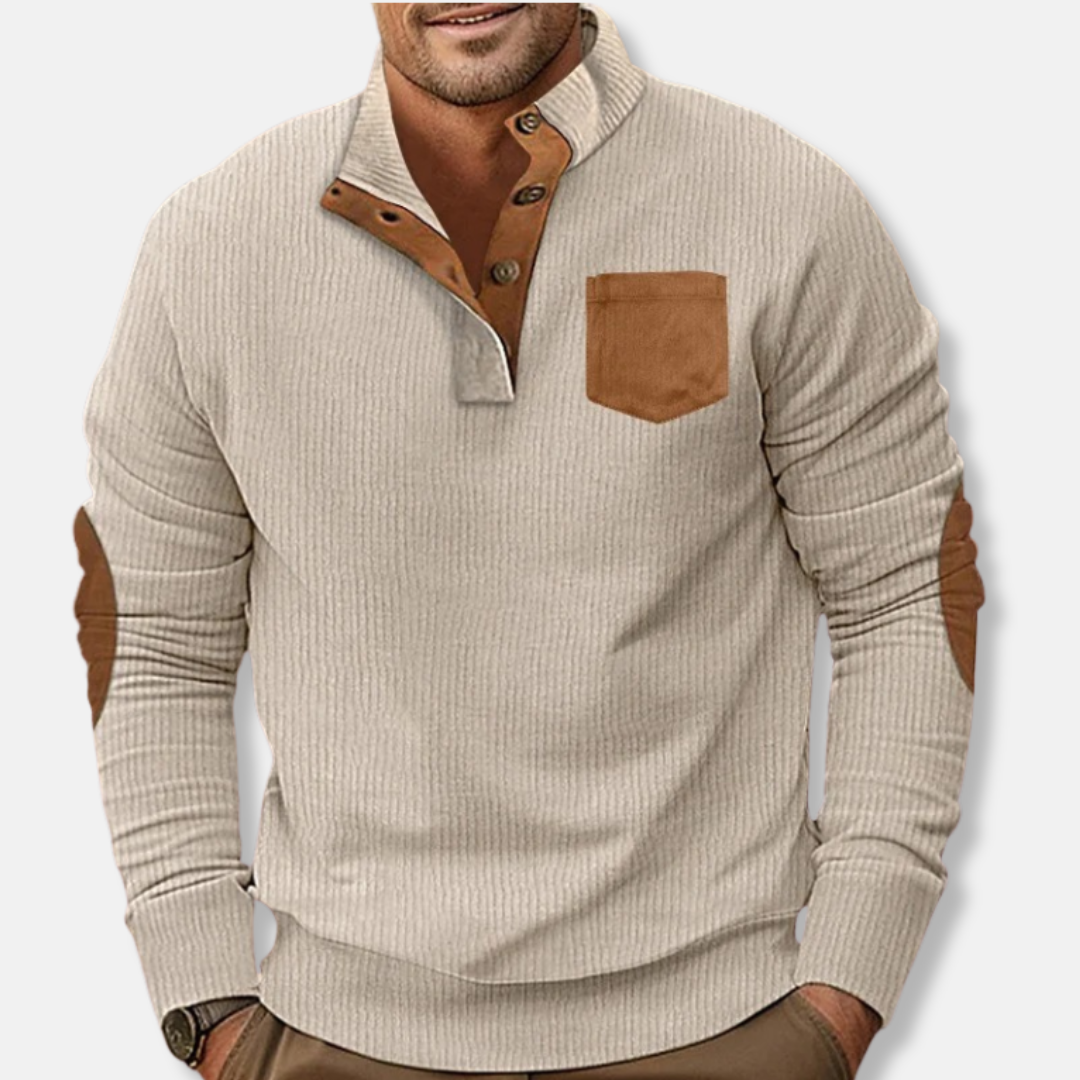 Harry Cotton Henley Sweatshirt | Ribbed Stand Collar Sweatshirt