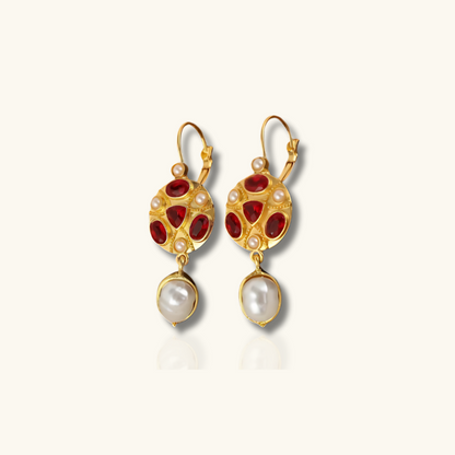 Red Gemstone Gold Drop Earrings - Aurelia