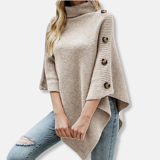 Isabella Wool Oversized Poncho | Turtleneck Cape Sleeve Poncho