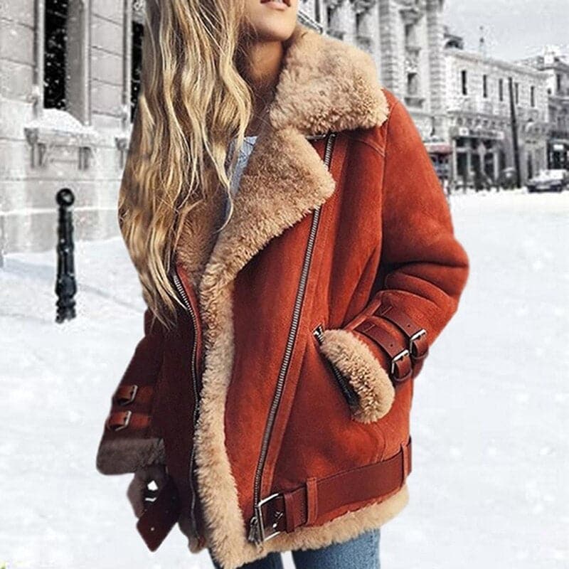 Rosie Leather Aviator Jacket | Shearling Trim Relaxed Fit Jacket