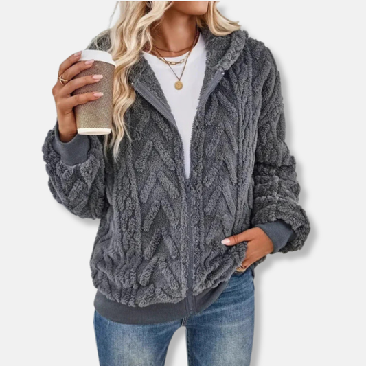 Rosie Fleece Hooded Jacket | Oversized Chevron Zip Jacket