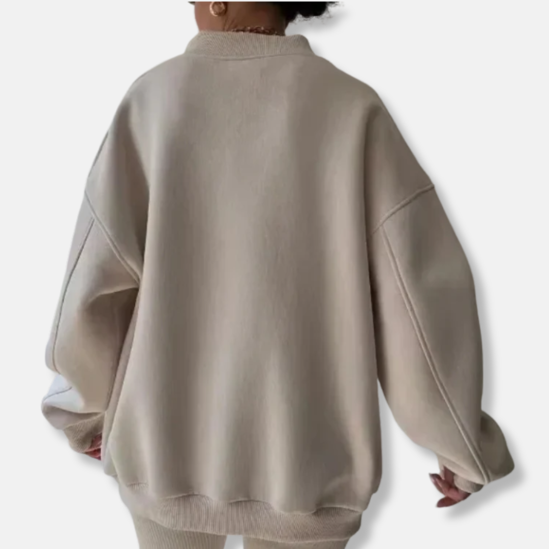 Daisy Fleece Oversized Sweatshirt | Casual Ribbed Detail Sweatshirt
