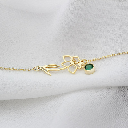 Birthday flower bracelet - Bracelet with birthstone and flower