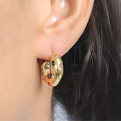 Gold Plated Zircon Hoop Earrings - Ashley