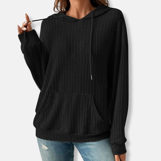 Amelia Cotton Relaxed Fit Hoodie | Ribbed Drawstring Hoodie