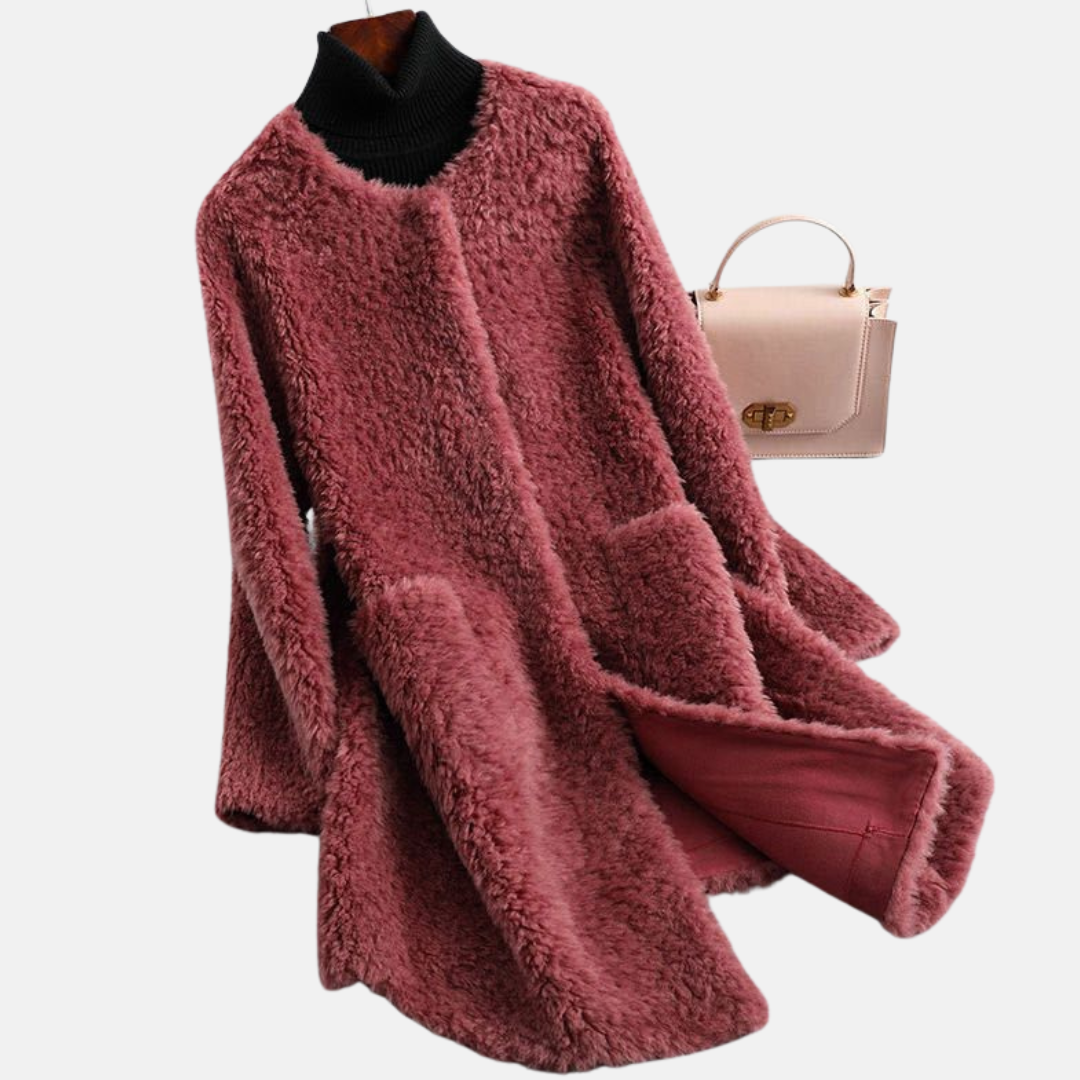 Olivia Fleece Mid-Length Coat | Relaxed Fit Open Front Coat