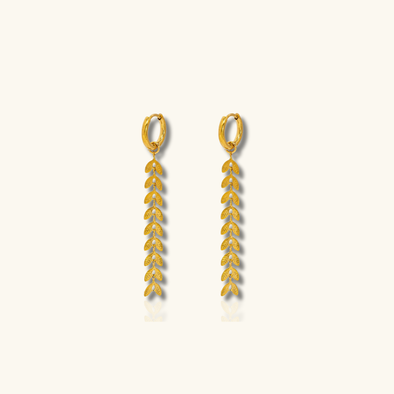 Gold Long Leaf Earrings - Scarlett