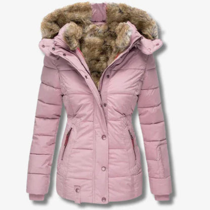 Isla Fitted Puffer Jacket | Quilted Faux Fur Hood Jacket