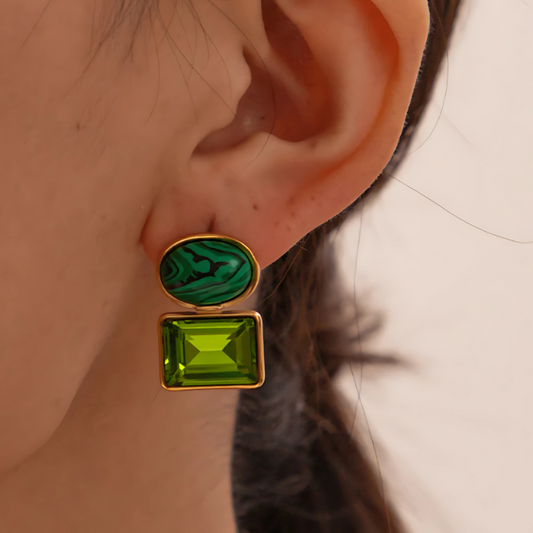Double-Layered Green Stone Earrings - Zoe