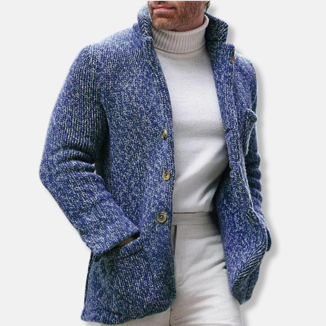 Sebastian Wool Knit Jacket | Stand Collar Patch Pocket Jacket