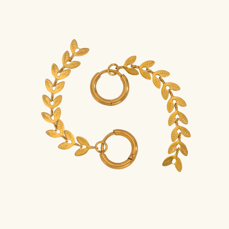 Gold Long Leaf Earrings - Scarlett