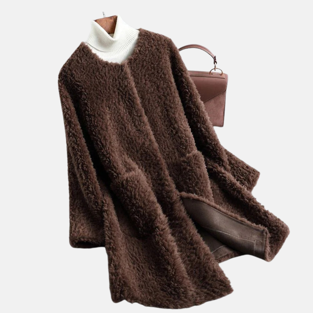 Olivia Fleece Mid-Length Coat | Relaxed Fit Open Front Coat