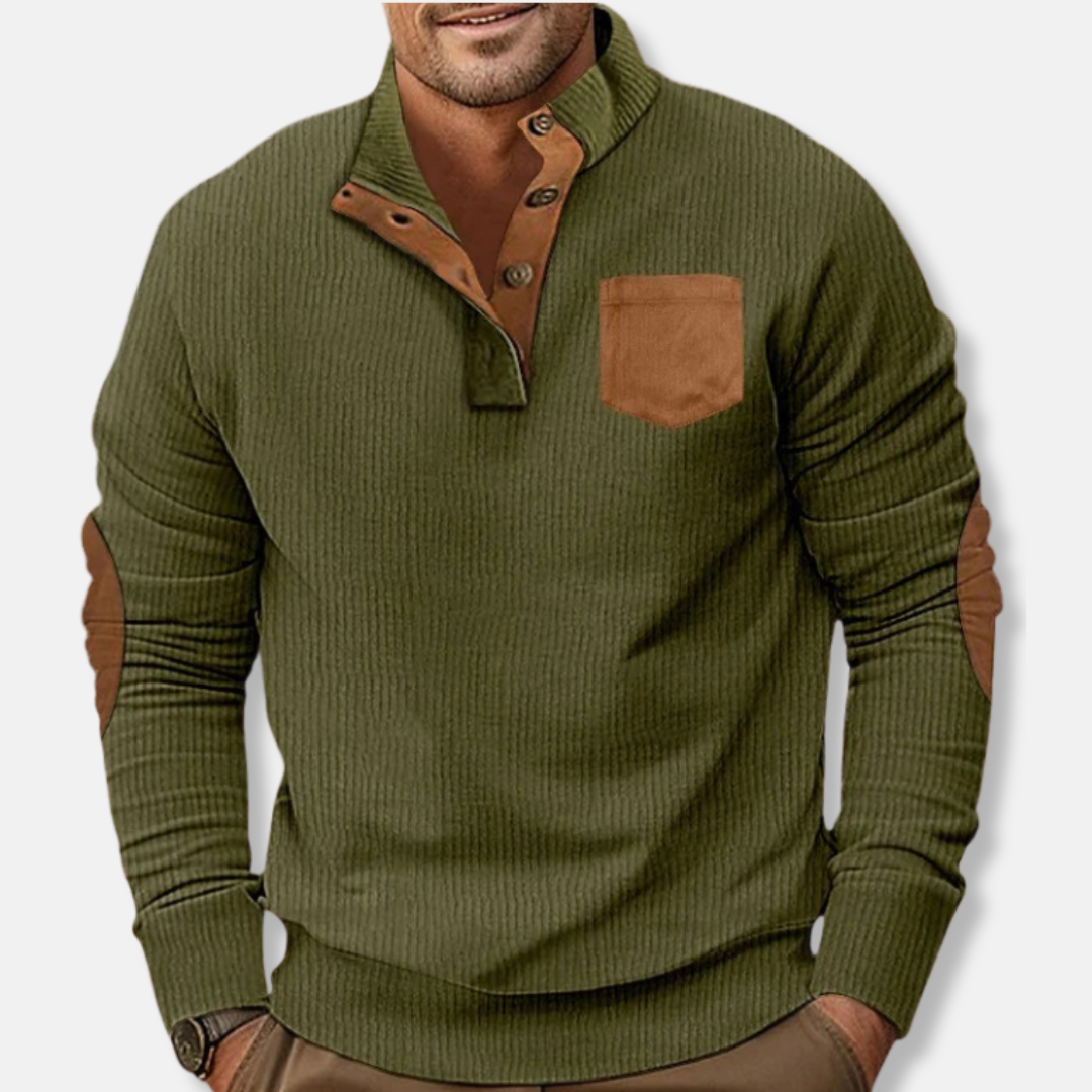 Harry Cotton Henley Sweatshirt | Ribbed Stand Collar Sweatshirt