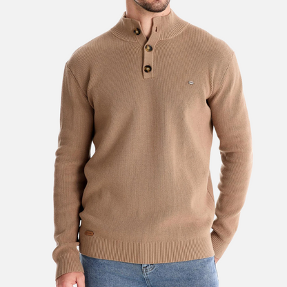 Theodore Wool Mock Neck Sweater | Ribbed Button Hip-Length Sweater