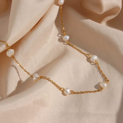 Gold pearl necklace - everyday necklace