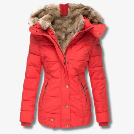 Isla Fitted Puffer Jacket | Quilted Faux Fur Hood Jacket