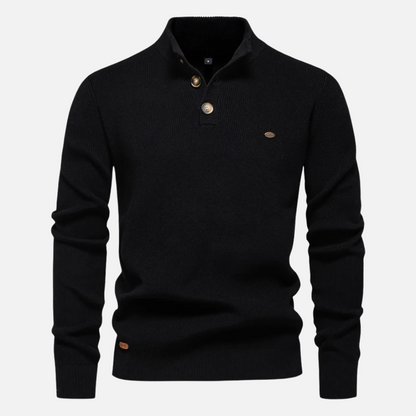 Theodore Wool Mock Neck Sweater | Ribbed Button Hip-Length Sweater