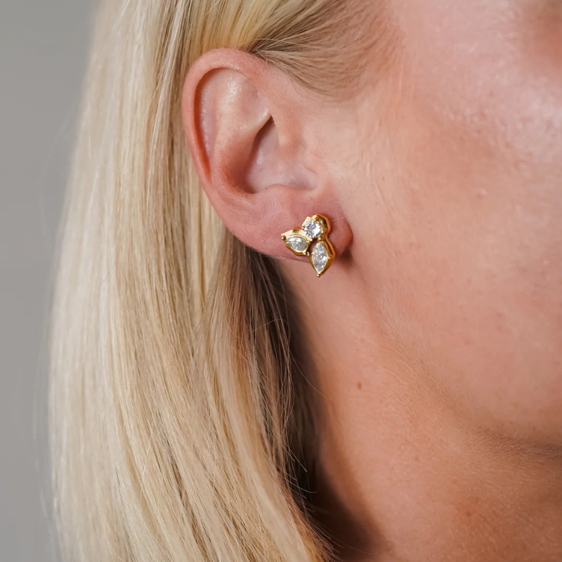 Gold Irregular Leaf Zircon Earrings - Stacey