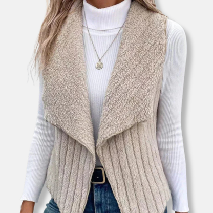 Isabella Cotton Sleeveless Vest | Shawl Collar Ribbed Vest
